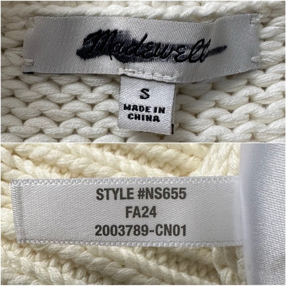 Madewell Sweater Textured Cotton Crewneck in Stripe Bright Ivory Navy Stripe S - Picture 9 of 13